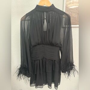 A Loves A - Black Feathered Sleeve Mock Neck Dress NWT